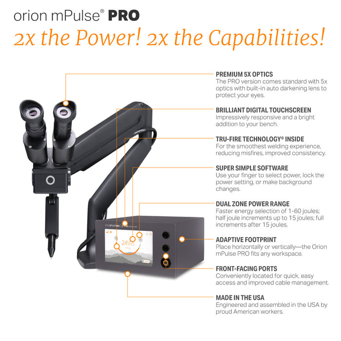Orion mPulse® PRO Pulse Arc Welder: Twice the Power. Twice the Capability.