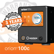 Orion 100c pulse arc welder infographic with a 3 year warranty badge on it.